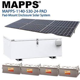 1,200W 24VDC 530Ahr Pad-Mounted Enclosure Solar System