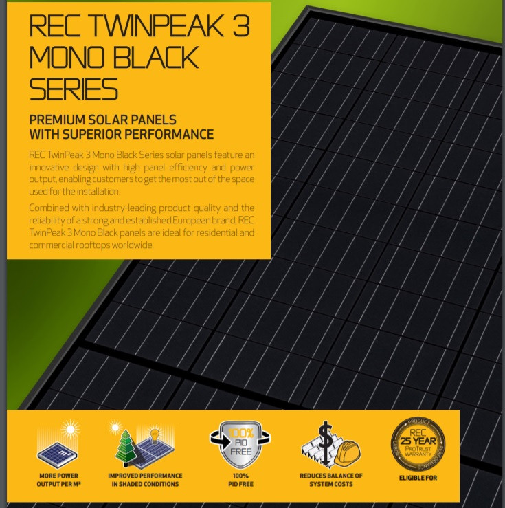 REC TwinPeak REC330TP3 BLK Solar Panel - 330 Watts Wholesale Price